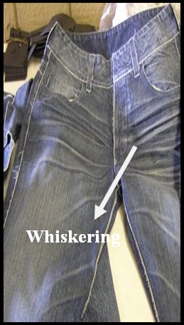 Whiskering effect on jeans